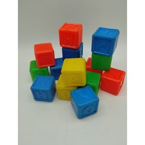 Vintage Colorful Soft Plastic Alphabet Animal 1.5" Blocks Set Of 15 -- 1970s